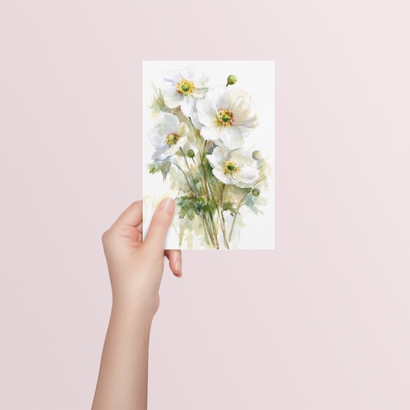 Watercolor White Anemone Flowers Wall Art Illustration Print Poster Unframed - Picture 4 of 9